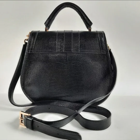 DeMellier Midi Venice Lizard Effect Crossbody Handbag Cowhide Black Converible